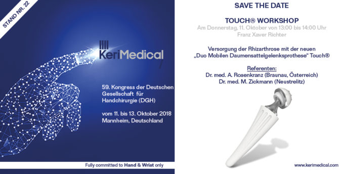 Save the date kerimedical dgh kongress deutschland daumensattelgelenksprothese touch duo mobilen