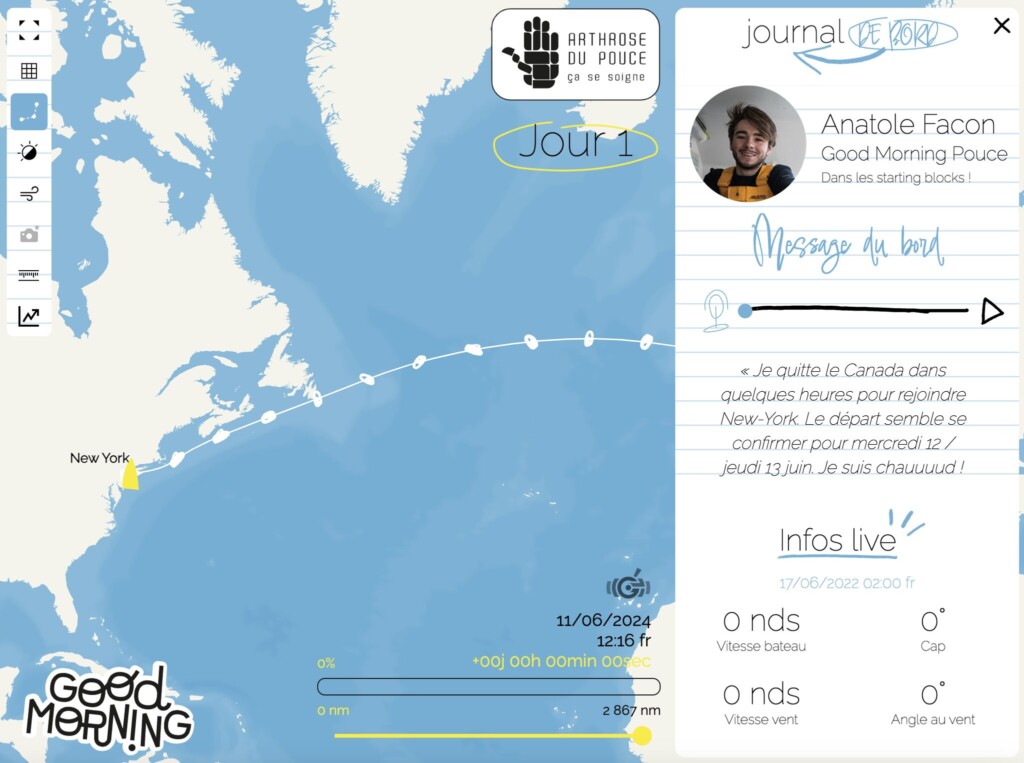 alt="Trajet transatlantique d’Anatole Facon suivi en temps réel"